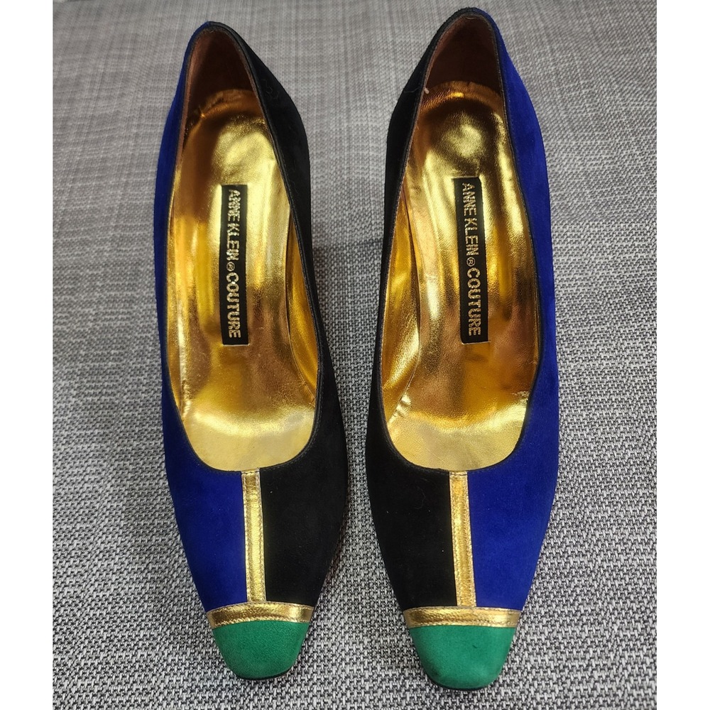 Vintage Anne Klein Couture Colorblock Heels Size 5 Made in Italy Kitten Heel